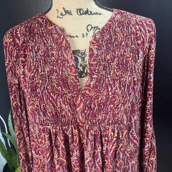 Lucky Brand Womens Floral Print Blouse Smocked Top Long Sleeve Casual Fall Tunic - Picture 2 of 9